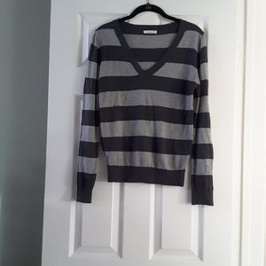 Striped gray and black pullover sweater